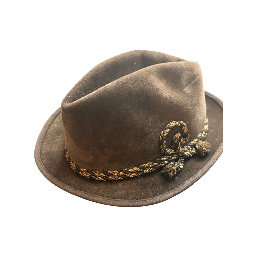 Vintage Hopkins Baltimore Brown Felt Fedora Tyrolean Hat Size 7 Rope Band Tassel